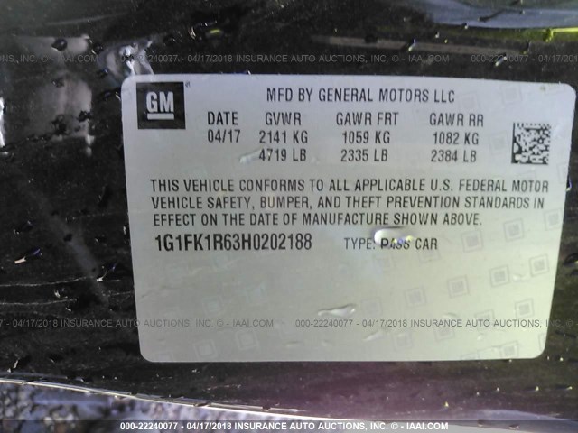 1G1FK1R63H0202188 - 2017 CHEVROLET CAMARO ZL1 黑色 照片 9