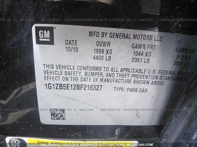 1G1ZB5E12BF216327 - 2011 CHEVROLET MALIBU LS 黑色 照片 9