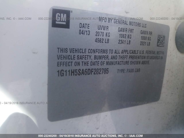 1G11H5SA6DF282785 - 2013 CHEVROLET MALIBU LTZ 白色 照片 9