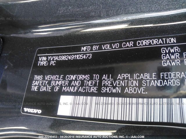 YV1AS982491105473 - 2009 VOLVO S80 3.2 BLACK photo 9