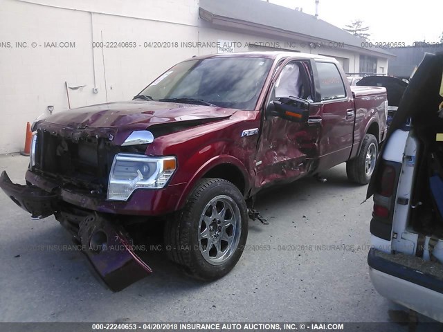 1FTFW1ET7DFB51602 - 2013 FORD F150 SUPERCREW RED photo 2