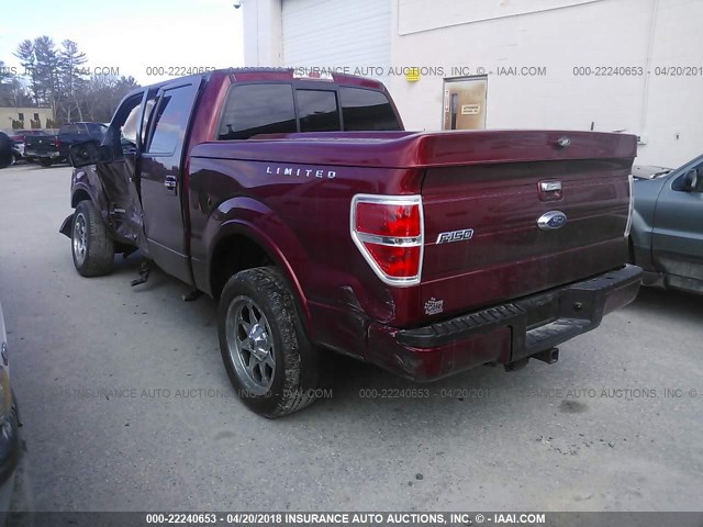 1FTFW1ET7DFB51602 - 2013 FORD F150 SUPERCREW RED photo 3