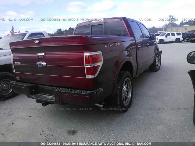 1FTFW1ET7DFB51602 - 2013 FORD F150 SUPERCREW RED photo 4