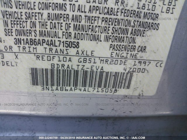 3N1AB6AP4AL715058 - 2010 NISSAN SENTRA 2.0/2.0S/SR/2.0SL SILVER photo 9