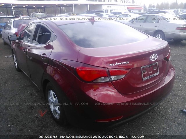 5NPDH4AE2FH647278 - 2015 HYUNDAI ELANTRA SE/SPORT/LIMITED RED photo 3