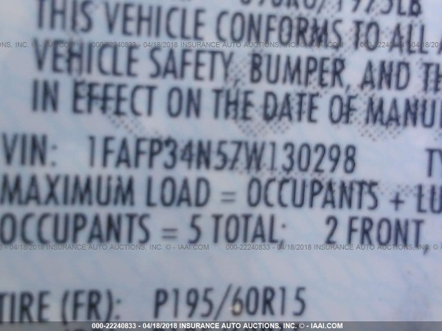 1FAFP34N57W130298 - 2007 FORD FOCUS ZX4/S/SE/SES 绿色 照片 9