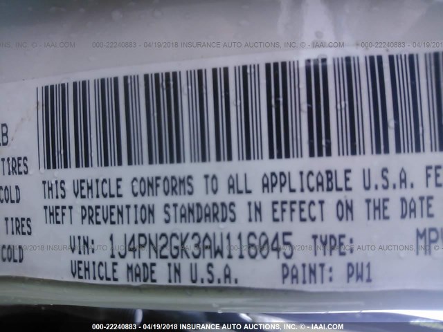 1J4PN2GK3AW116045 - 2010 JEEP LIBERTY SPORT 白色 照片 9