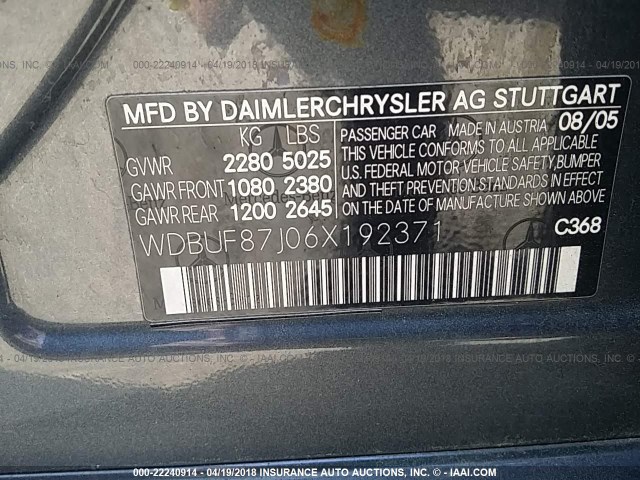 WDBUF87J06X192371 - 2006 MERCEDES-BENZ E 350 4MATIC GRAY photo 9