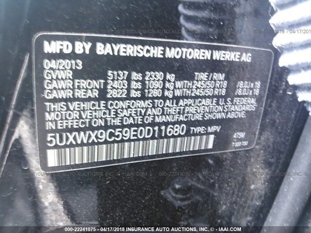 5UXWX9C59E0D11680 - 2014 BMW X3 XDRIVE28I BLACK photo 9