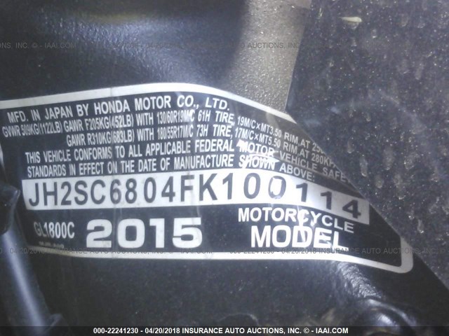 JH2SC6804FK100114 - 2015 HONDA GL1800 C RED photo 10