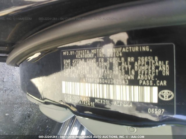 4T1BF28B04U362543 - 2004 TOYOTA AVALON XL/XLS BLACK photo 9