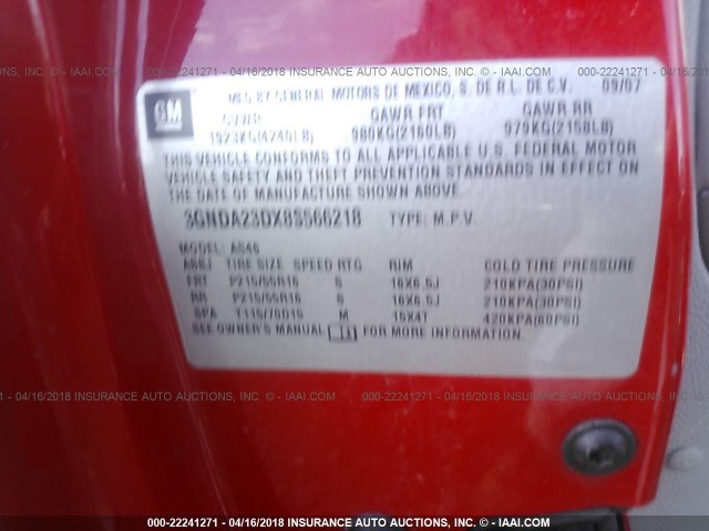 3GNDA23DX8S566218 - 2008 CHEVROLET HHR LT RED photo 9