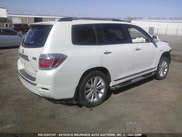 JTEDC3EH1D2011846 - 2013 TOYOTA HIGHLANDER HYBRID LIMITED WHITE photo 4