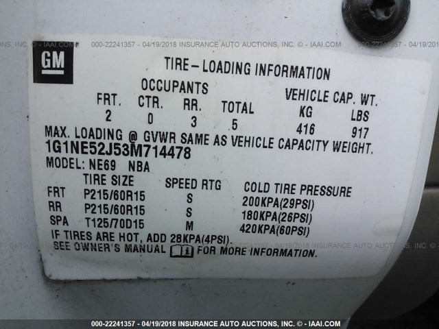 1G1NE52J53M714478 - 2003 CHEVROLET MALIBU LS თეთრი ფოტო 9