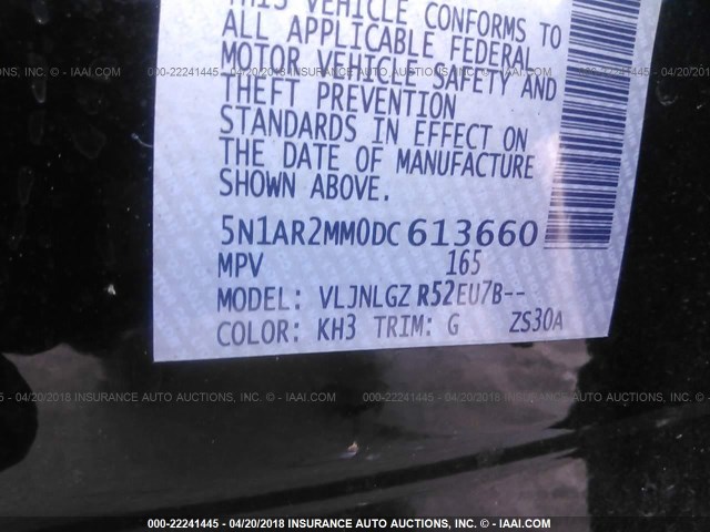 5N1AR2MM0DC613660 - 2013 NISSAN PATHFINDER S/SV/SL/PLATINUM 黑色 照片 9