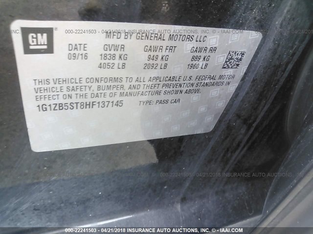 1G1ZB5ST8HF137145 - 2017 CHEVROLET MALIBU LS Qara foto 9