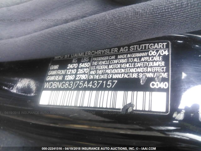 WDBNG83J75A437157 - 2005 MERCEDES-BENZ S 430 4MATIC BLACK photo 9