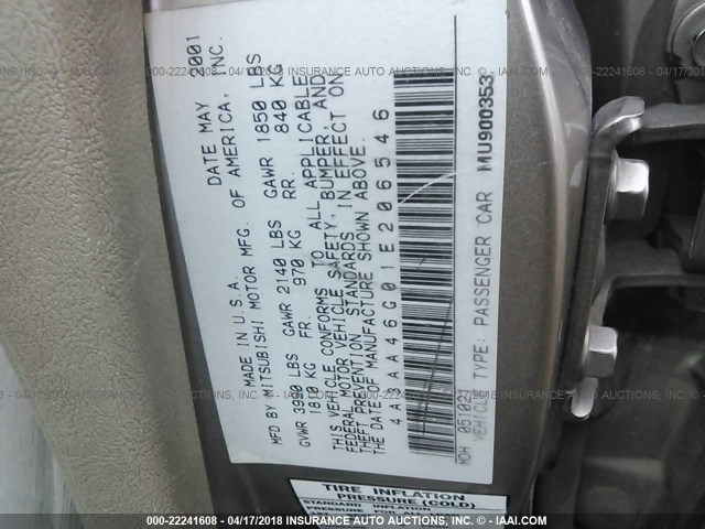 4A3AA46G01E206546 - 2001 MITSUBISHI GALANT ES TAN photo 9