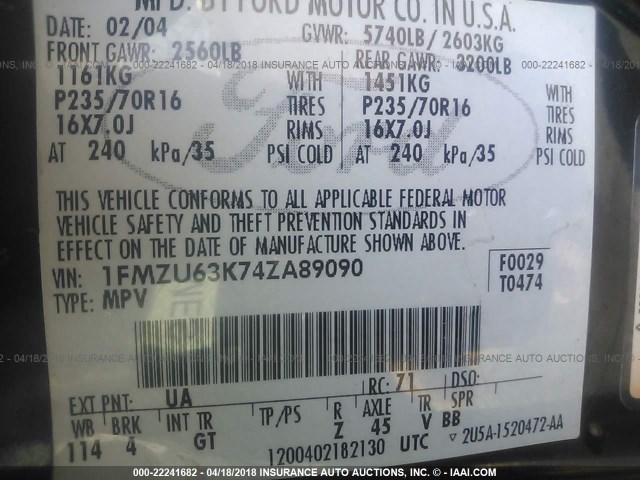 1FMZU63K74ZA89090 - 2004 FORD EXPLORER XLT/XLT SPORT/NBX BLACK photo 9