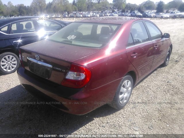 JTDBE32K820045510 - 2002 TOYOTA CAMRY LE/XLE/SE ბურგუნდია ფოტო 4