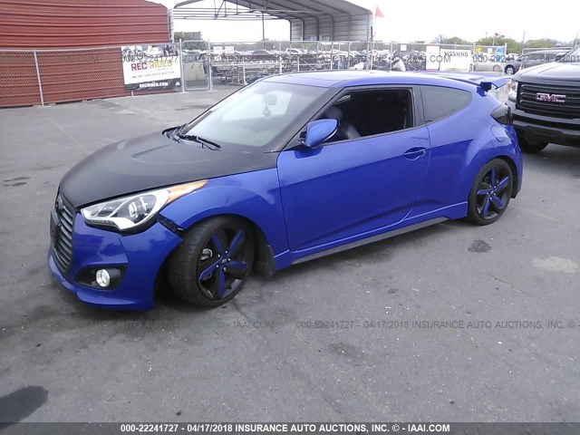 KMHTC6AE4EU198773 - 2014 HYUNDAI VELOSTER TURBO BLUE photo 2