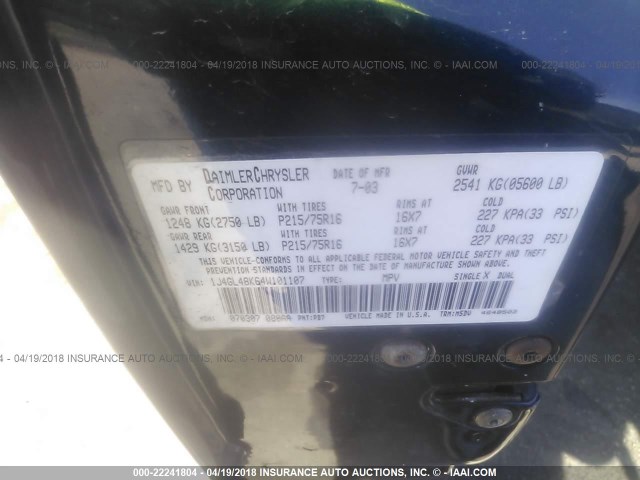 1J4GL48K64W101107 - 2004 JEEP LIBERTY SPORT 蓝色 照片 9