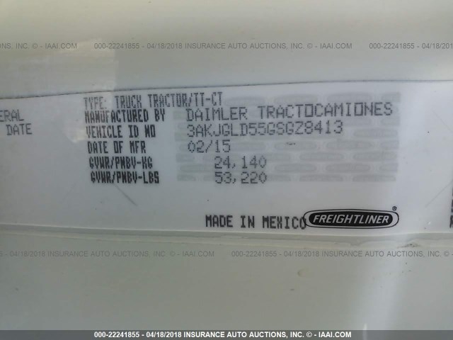 3AKJGLD55GSGZ8413 - 2016 FREIGHTLINER CASCADIA 125  WHITE photo 10