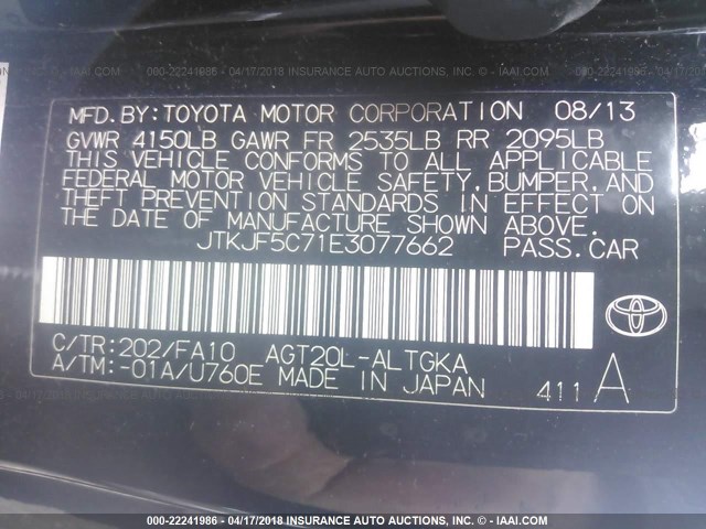 JTKJF5C71E3077662 - 2014 TOYOTA SCION TC 黑色 照片 9