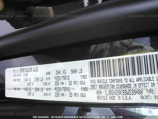 1J8GN28K99W539480 - 2009 JEEP LIBERTY SPORT 黑色 照片 9