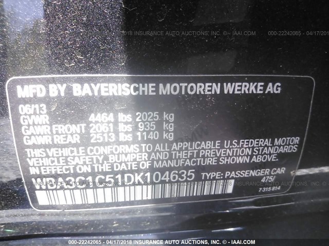 WBA3C1C51DK104635 - 2013 BMW 328 I SULEV BLACK photo 9