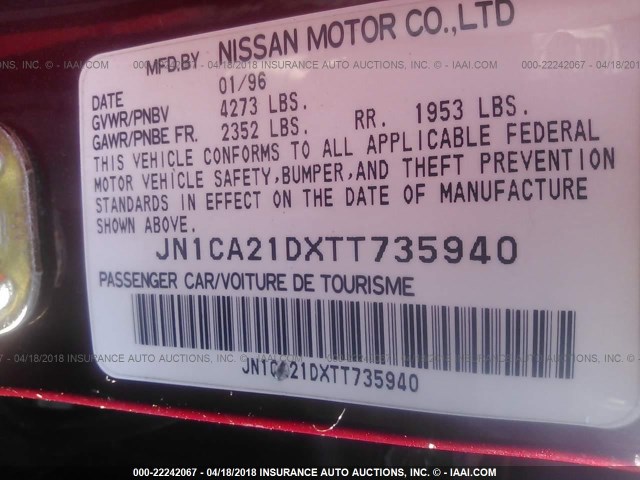 JN1CA21DXTT735940 - 1996 NISSAN MAXIMA GLE/GXE/SE RED photo 9