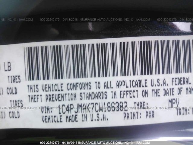 1C4PJMAK7CW186382 - 2012 JEEP LIBERTY SPORT 黑色 照片 9