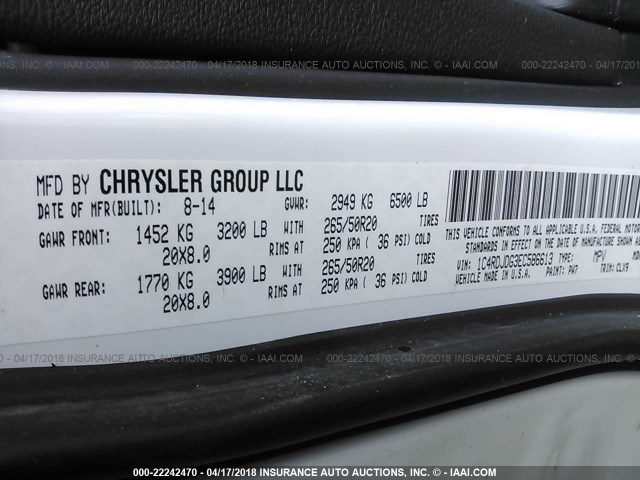 1C4RDJDG3EC586613 - 2014 DODGE DURANGO LIMITED WHITE photo 9