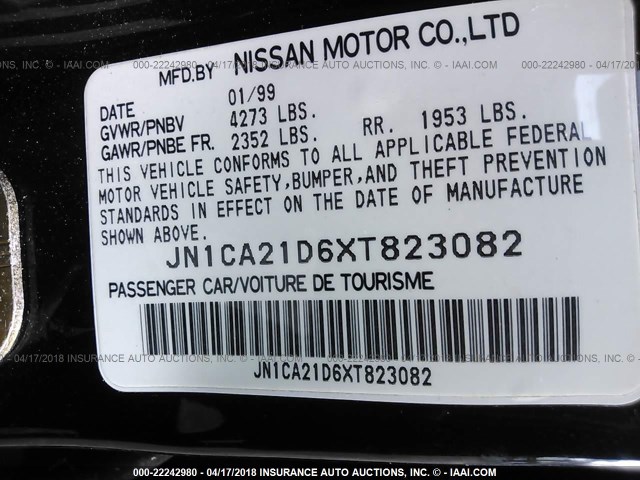 JN1CA21D6XT823082 - 1999 NISSAN MAXIMA GLE/GXE/SE BLACK photo 9