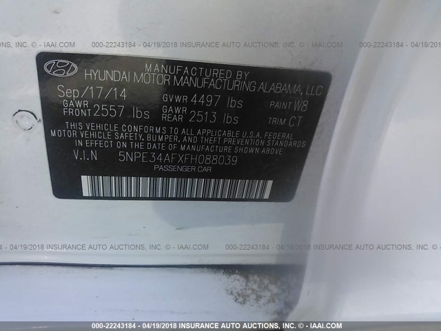 5NPE34AFXFH088039 - 2015 HYUNDAI SONATA SPORT/LIMITED WHITE photo 9