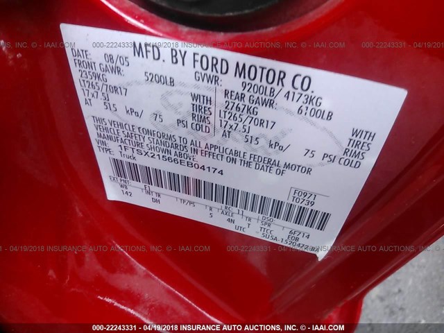 1FTSX21566EB04174 - 2006 FORD F250 SUPER DUTY RED photo 9