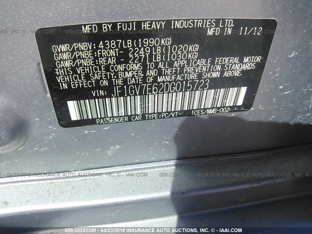 JF1GV7E62DG015723 - 2013 SUBARU IMPREZA WRX SILVER photo 9