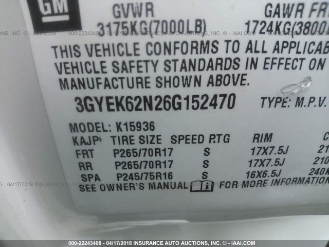 3GYEK62N26G152470 - 2006 CADILLAC ESCALADE EXT BEIGE photo 9