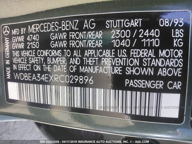 WDBEA34EXRC029896 - 1994 MERCEDES-BENZ E 420 GREEN photo 9