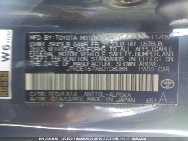 JTKDE167X60108088 - 2006 TOYOTA SCION TC 灰色 照片 9