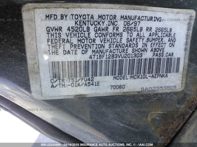 4T1BF12B3VU201303 - 1997 TOYOTA AVALON XL/XLS TURQUOISE photo 9