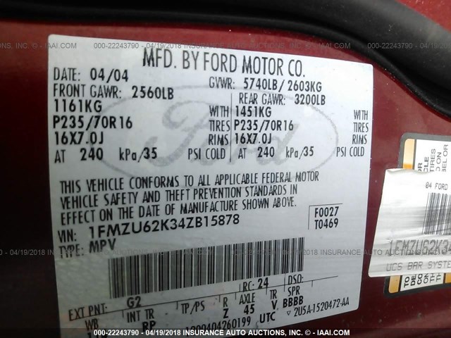 1FMZU62K34ZB15878 - 2004 FORD EXPLORER XLS/XLS SPORT RED photo 9