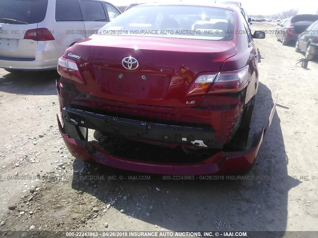 4T1BE46KX7U100650 - 2007 TOYOTA CAMRY NEW GENERAT CE/LE/XLE/SE RED photo 6