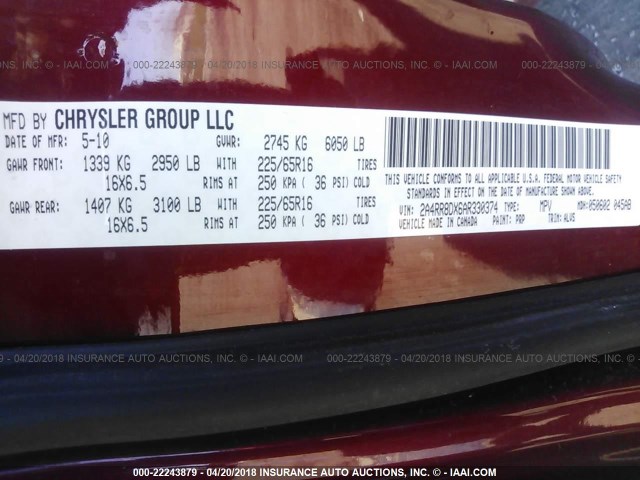 2A4RR8DX6AR330374 - 2010 CHRYSLER TOWN & COUNTRY TOURING PLUS RED photo 9