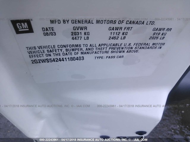 2G2WS542441180403 - 2004 PONTIAC GRAND PRIX GT2 WHITE photo 9