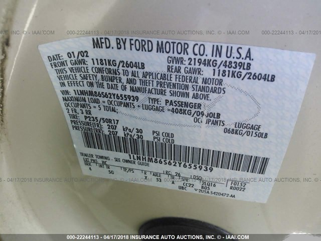 1LNHM86S62Y655939 - 2002 LINCOLN LS CREAM photo 9