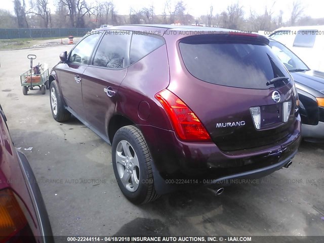 JN8AZ08W05W442837 - 2005 NISSAN MURANO SL/SE/S BURGUNDY photo 3