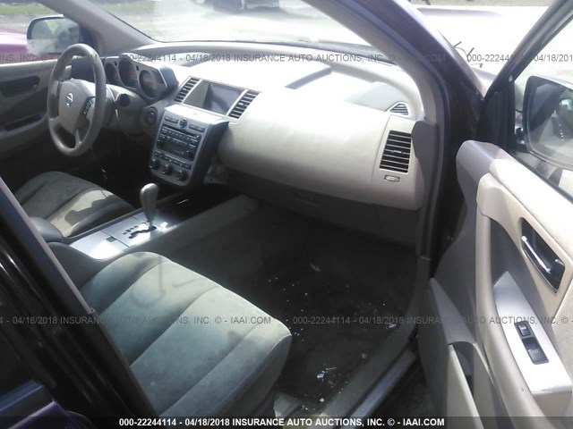 JN8AZ08W05W442837 - 2005 NISSAN MURANO SL/SE/S BURGUNDY photo 5