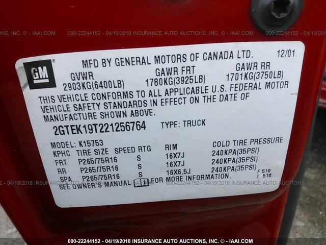 2GTEK19T221256764 - 2002 GMC NEW SIERRA K1500 RED photo 9