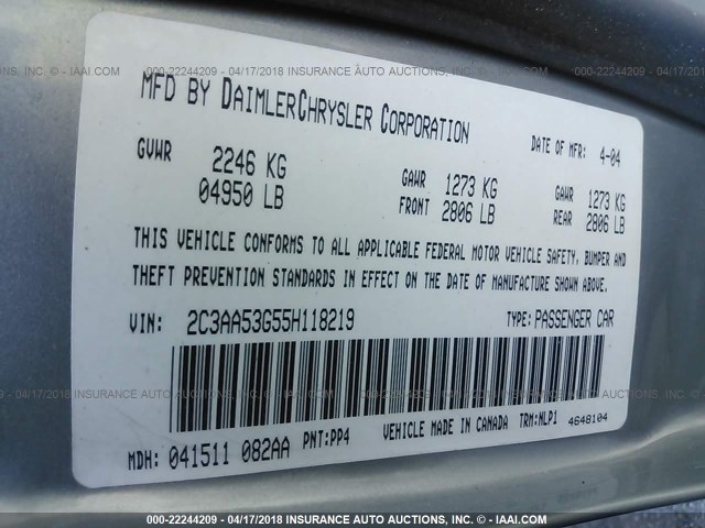 2C3AA53G55H118219 - 2005 CHRYSLER 300 TOURING GRAY photo 9